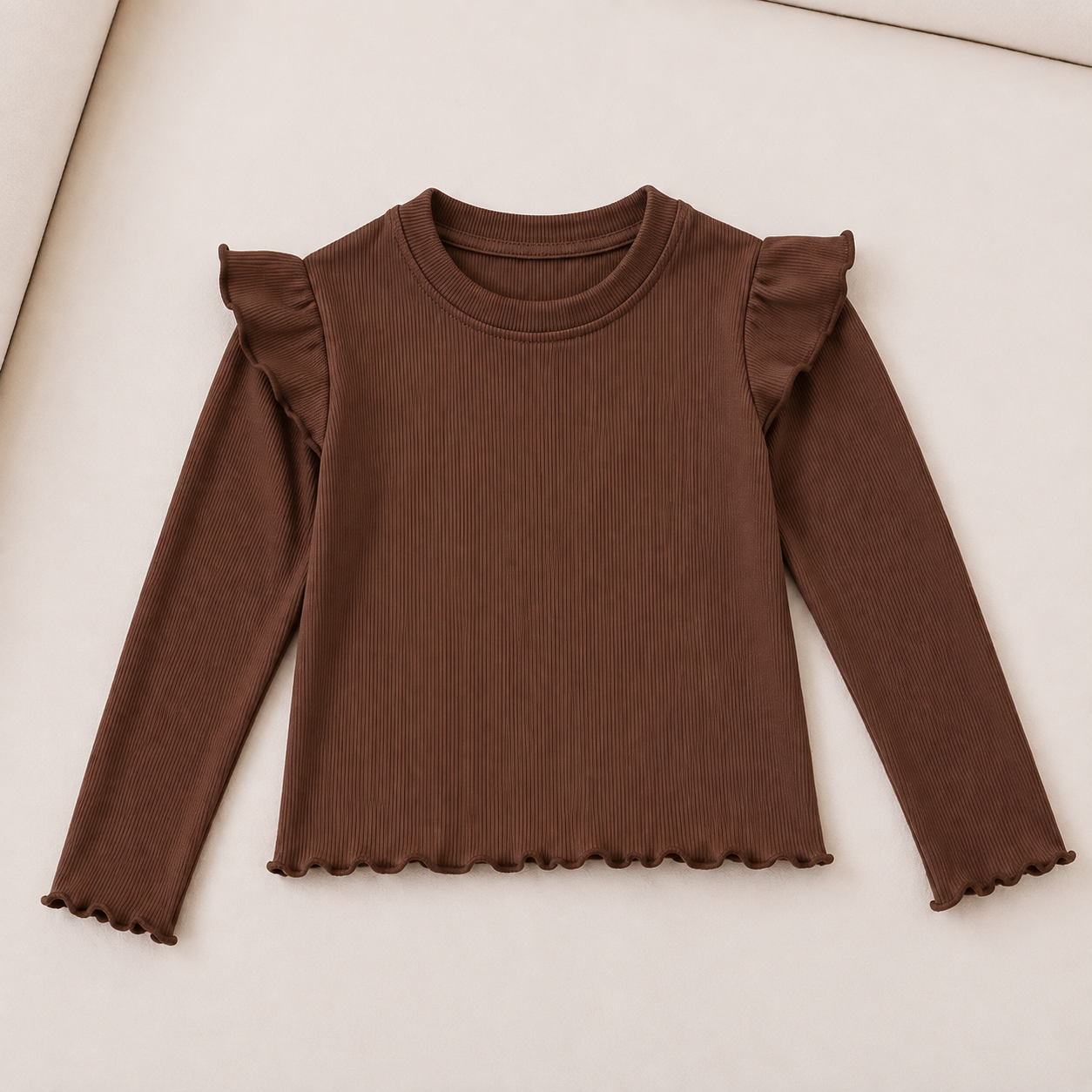 Blusa Infantil Canelada Peluciada Manga Longa com Babados